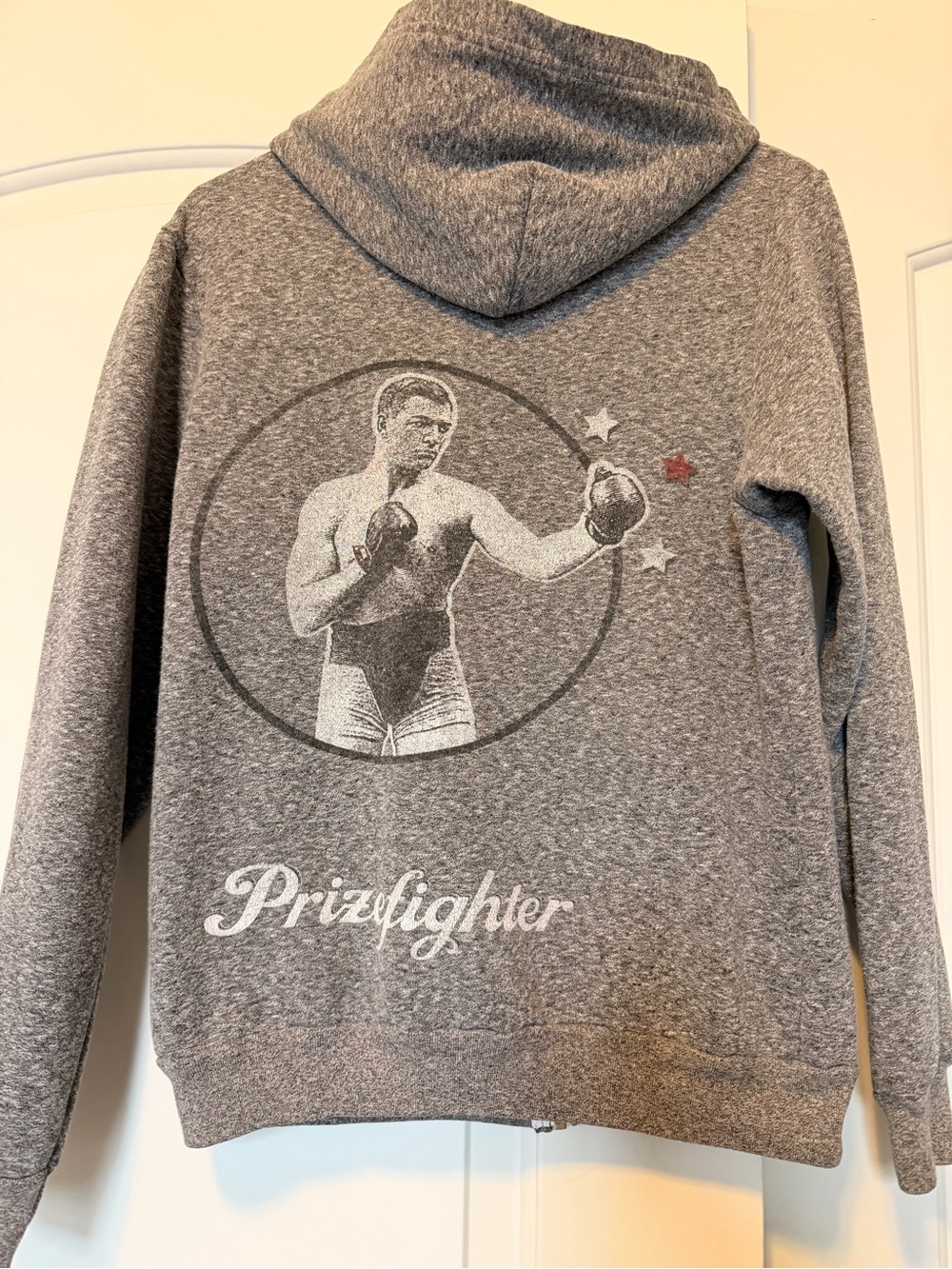 American Apparel Gray Hooded Sweatshirt with Prizefighter Graphic